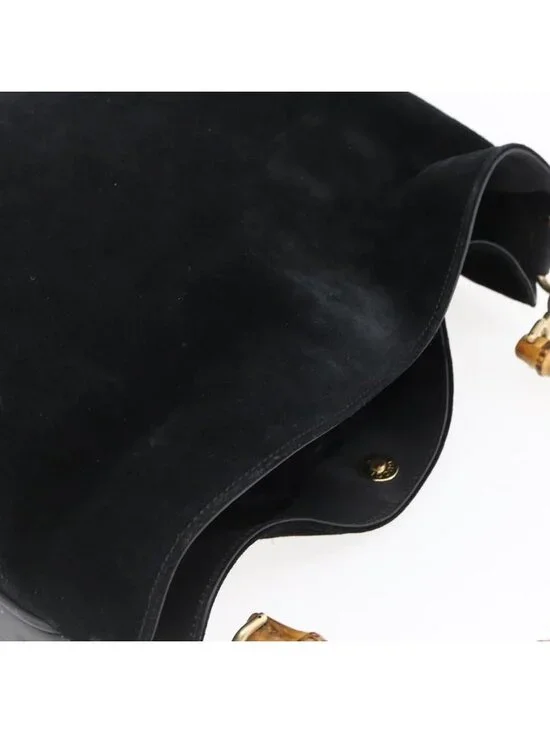 Authentic GUCCI Bamboo Shoulder Bag Suede Black Gold 001 1014 1577 - Picture 13 of 16